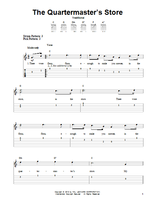 Download Traditional The Quartermaster's Store Sheet Music and learn how to play Easy Guitar Tab PDF digital score in minutes