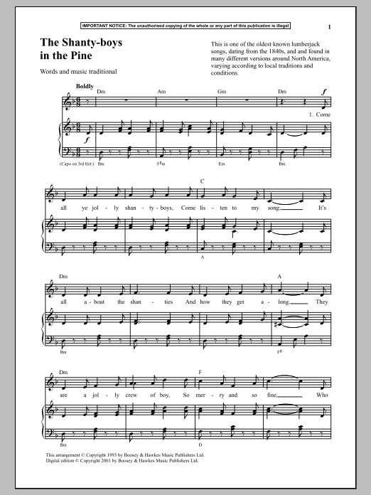 Download Traditional The Shanty - Boys In The Pine Sheet Music and learn how to play Piano PDF digital score in minutes