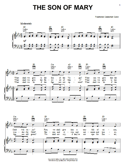 Download Traditional The Son Of Mary Sheet Music and learn how to play Piano, Vocal & Guitar (Right-Hand Melody) PDF digital score in minutes