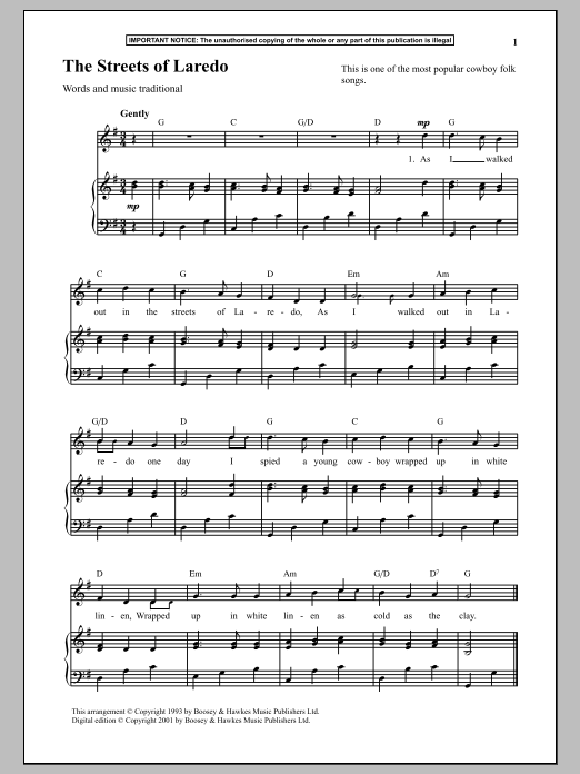 Download Traditional The Streets Of Laredo Sheet Music and learn how to play Piano PDF digital score in minutes