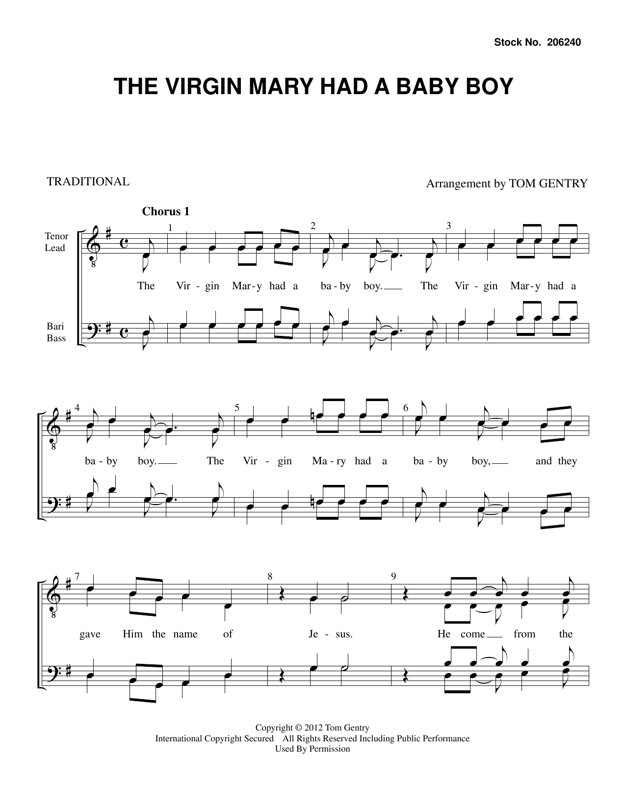 Download Traditional The Virgin Mary had a Baby Boy (arr. Tom Gentry) Sheet Music and learn how to play TTBB Choir PDF digital score in minutes