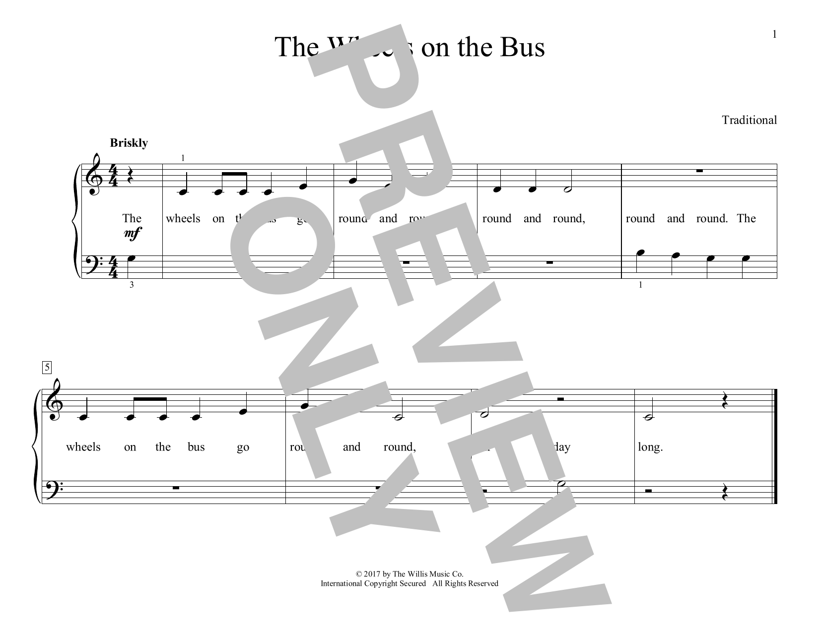 Download Traditional The Wheels On The Bus (arr. Christopher Hussey) Sheet Music and learn how to play Educational Piano PDF digital score in minutes