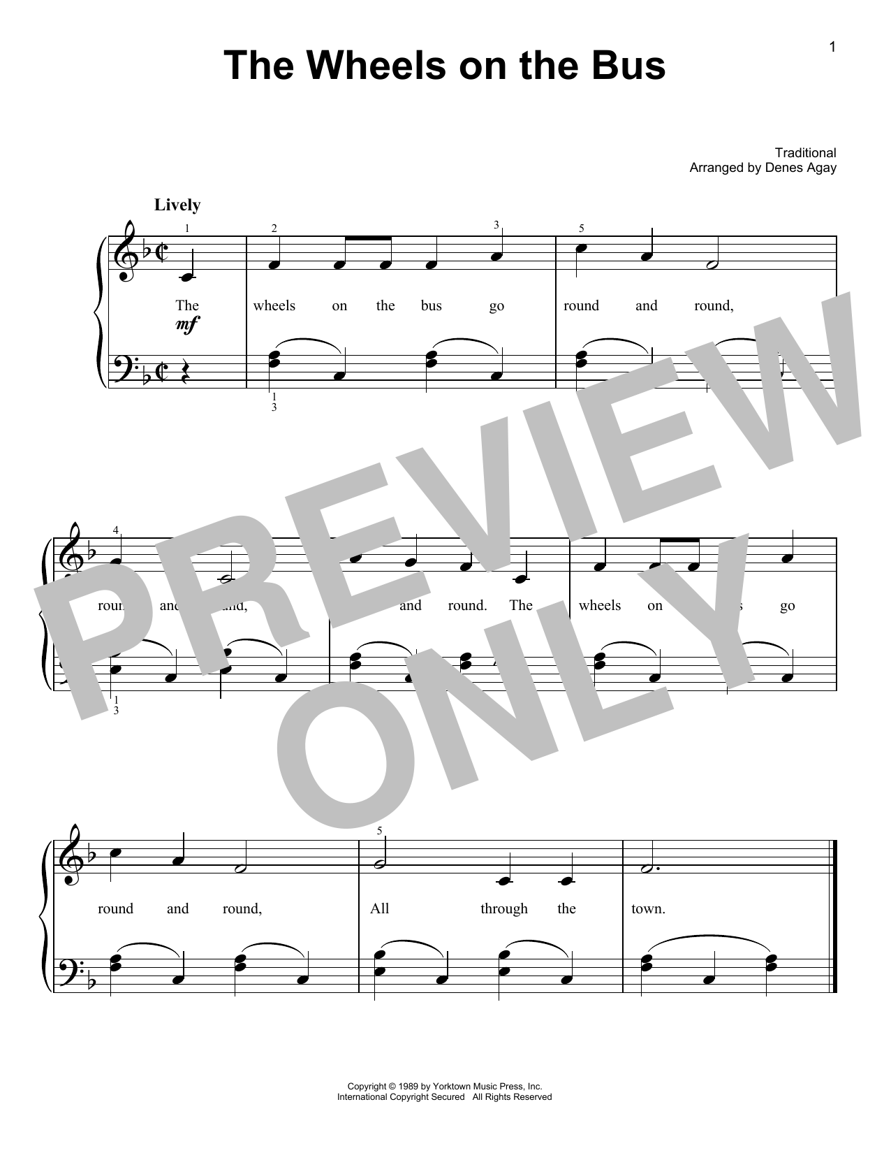 Download Traditional The Wheels On The Bus (arr. Denes Agay) Sheet Music and learn how to play Easy Piano PDF digital score in minutes