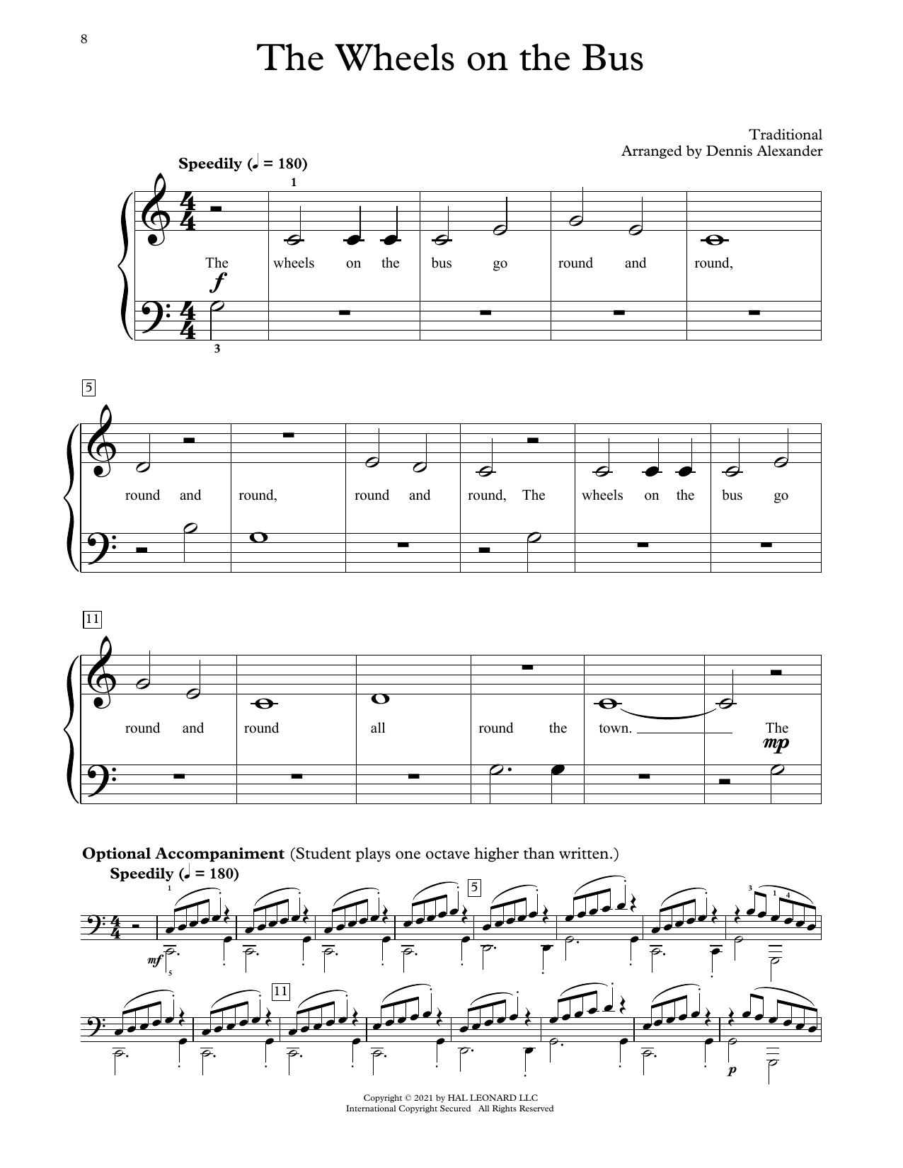 Download Traditional The Wheels On The Bus (arr. Dennis Alexander) Sheet Music and learn how to play Educational Piano PDF digital score in minutes
