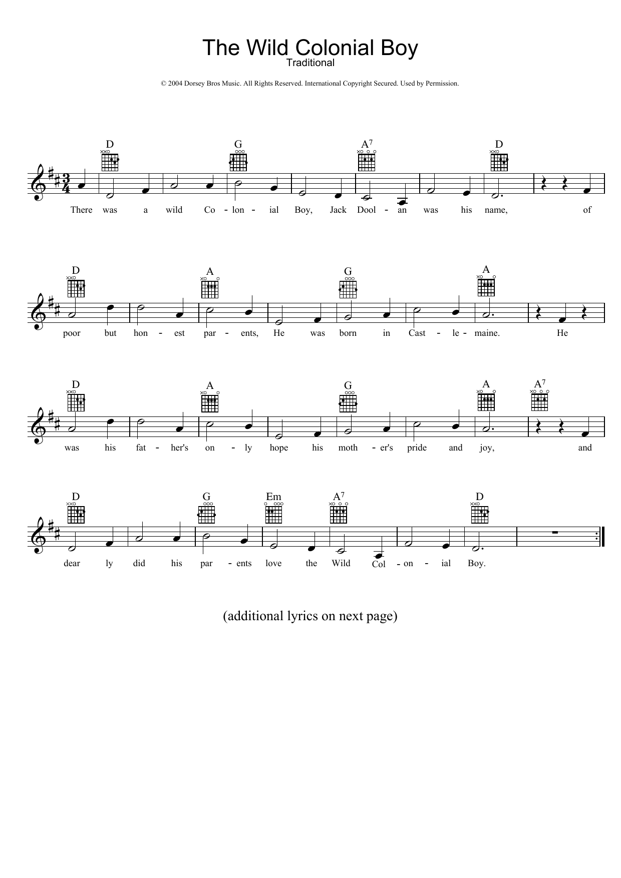 Download Traditional The Wild Colonial Boy Sheet Music and learn how to play Lead Sheet / Fake Book PDF digital score in minutes