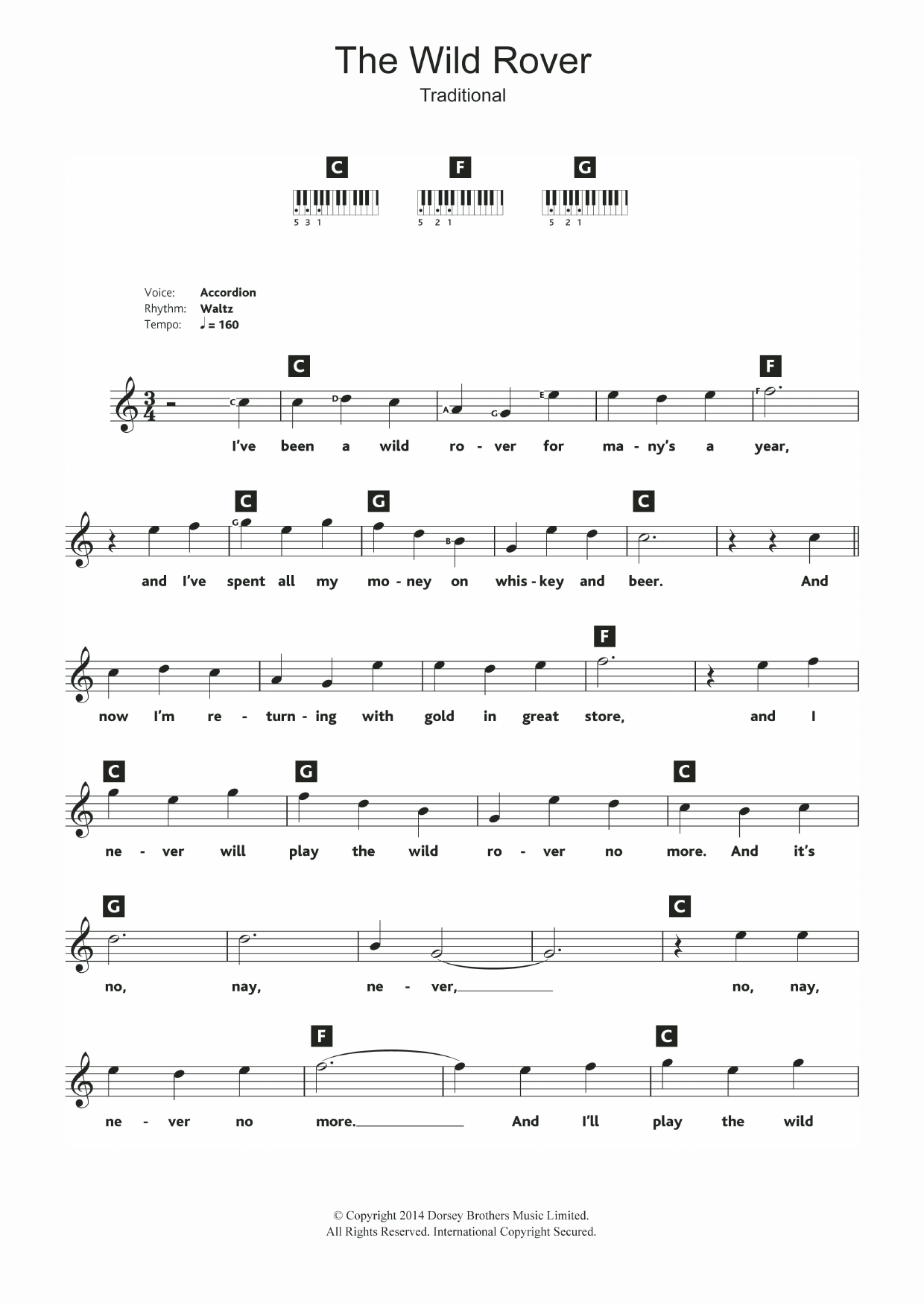 Download Traditional The Wild Rover Sheet Music and learn how to play Keyboard PDF digital score in minutes