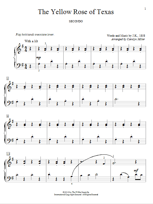 Download Traditional The Yellow Rose Of Texas Sheet Music and learn how to play Lyrics & Chords PDF digital score in minutes