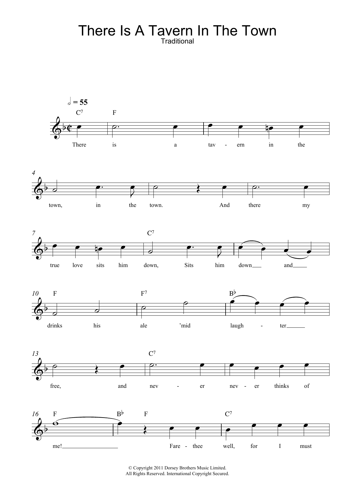 Download Traditional There Is A Tavern In The Town Sheet Music and learn how to play Melody Line, Lyrics & Chords PDF digital score in minutes