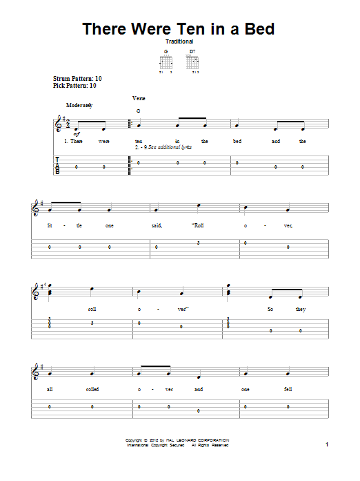 Download Traditional There Were Ten In A Bed Sheet Music and learn how to play Easy Guitar Tab PDF digital score in minutes