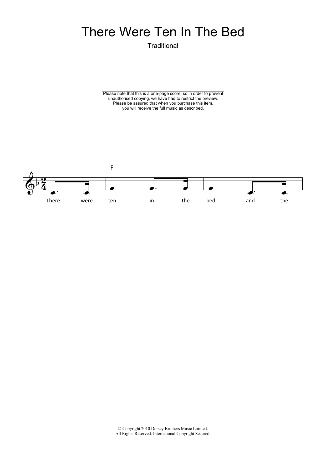 Download Traditional There Were Ten In The Bed Sheet Music and learn how to play Melody Line, Lyrics & Chords PDF digital score in minutes