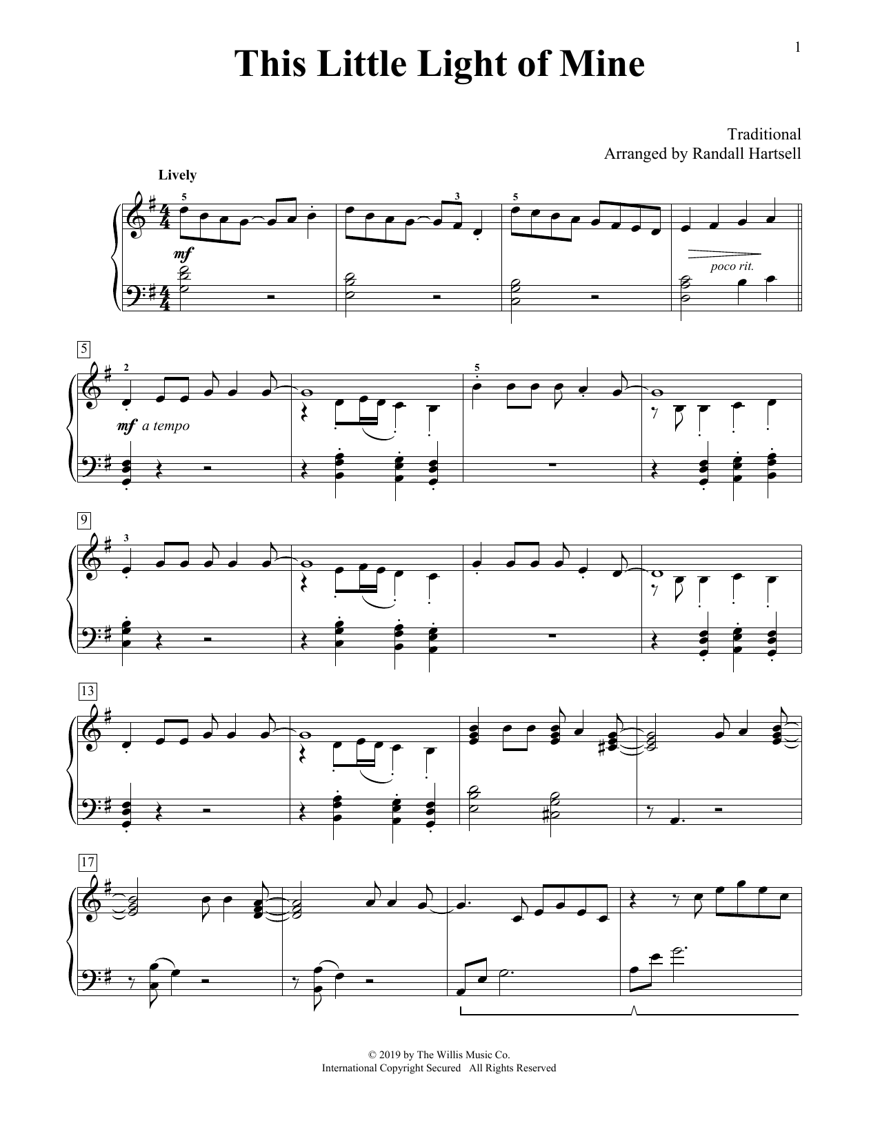 Download Traditional This Little Light Of Mine (arr. Randall Hartsell) Sheet Music and learn how to play Educational Piano PDF digital score in minutes