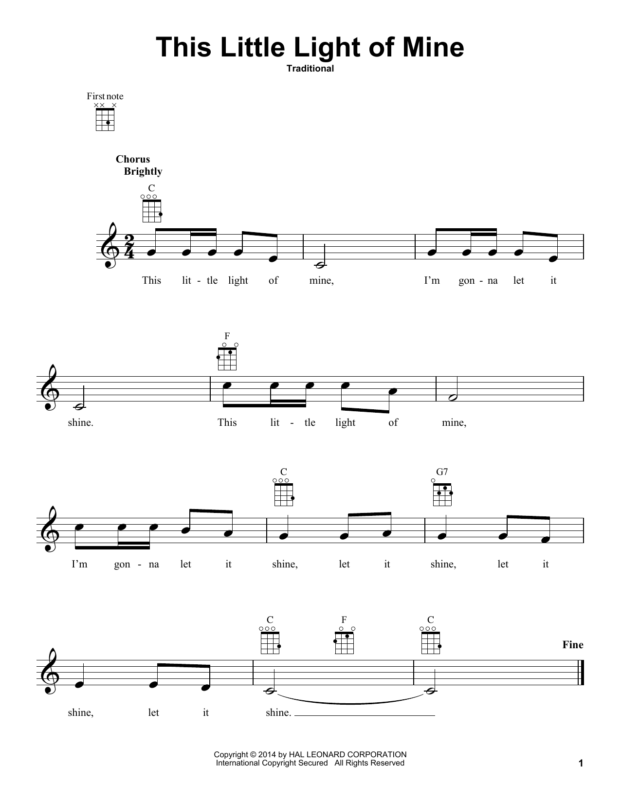Download Traditional This Little Light Of Mine Sheet Music and learn how to play Piano, Vocal & Guitar (Right-Hand Melody) PDF digital score in minutes