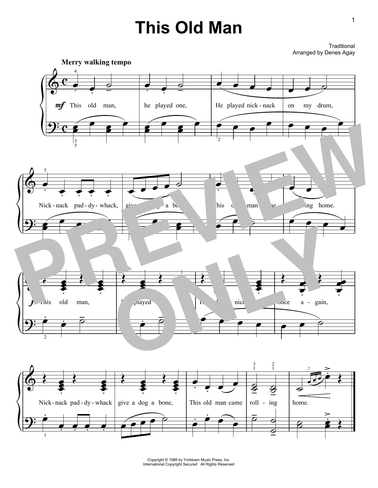 Download Traditional This Old Man (arr. Denes Agay) Sheet Music and learn how to play Easy Piano PDF digital score in minutes