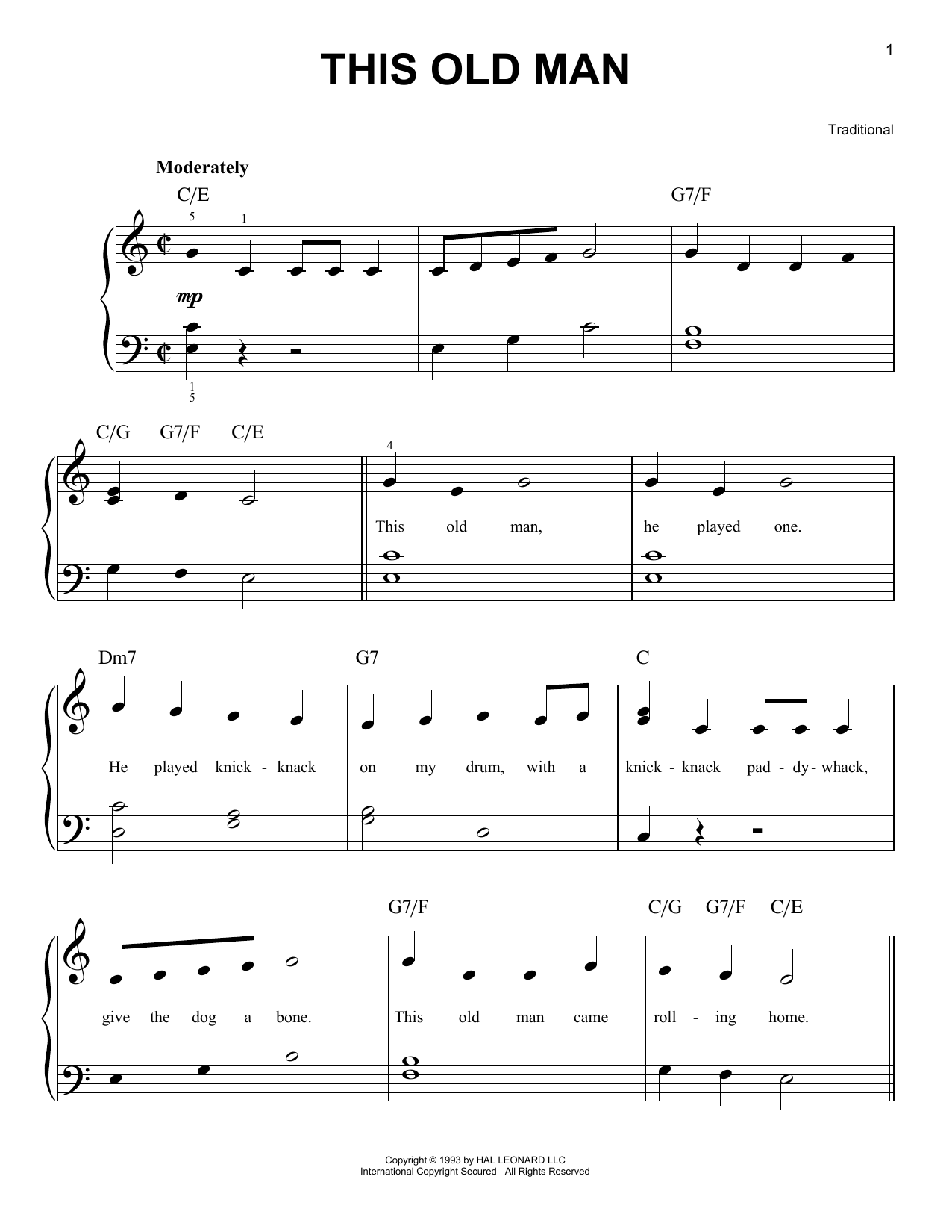 Download Traditional This Old Man Sheet Music and learn how to play Melody Line, Lyrics & Chords PDF digital score in minutes
