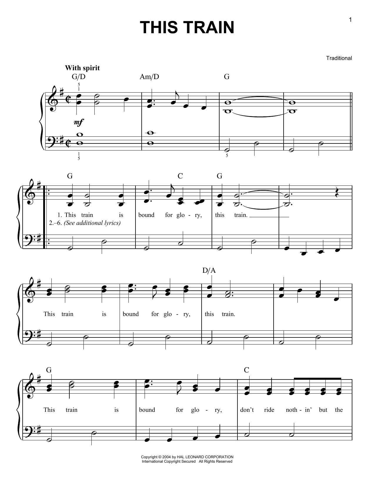 Download Traditional This Train Sheet Music and learn how to play Melody Line, Lyrics & Chords PDF digital score in minutes