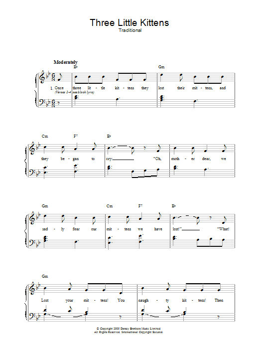 Download Traditional Three Little Kittens Sheet Music and learn how to play Easy Guitar Tab PDF digital score in minutes