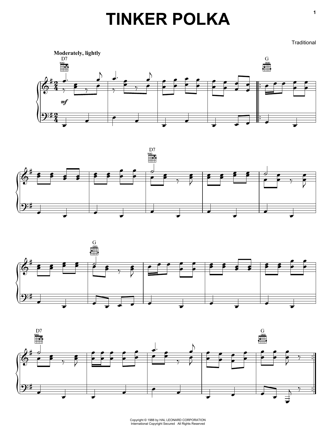 Download Traditional Tinker Polka Sheet Music and learn how to play Piano PDF digital score in minutes