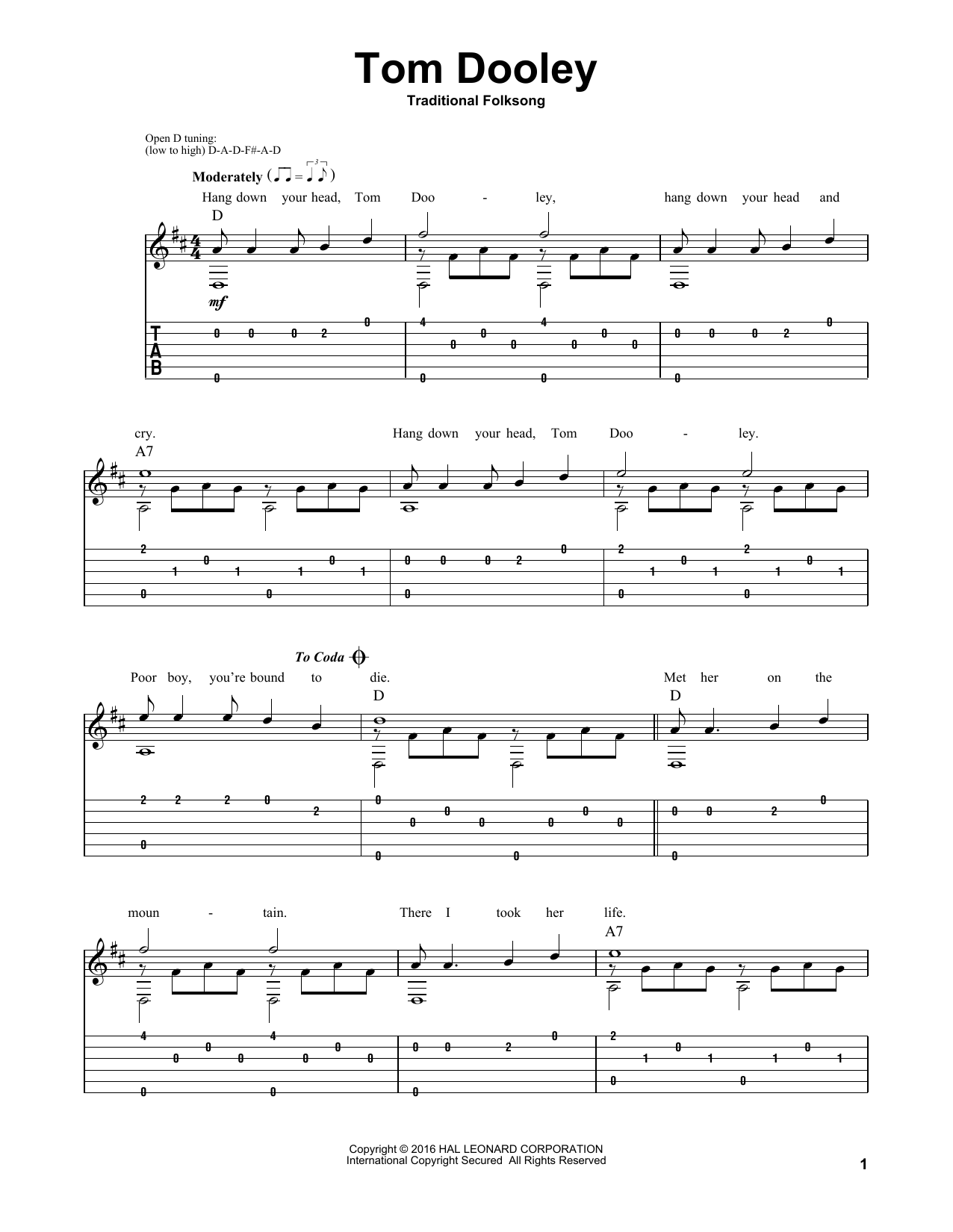 Download Mark Phillips Tom Dooley Sheet Music and learn how to play Guitar Tab PDF digital score in minutes