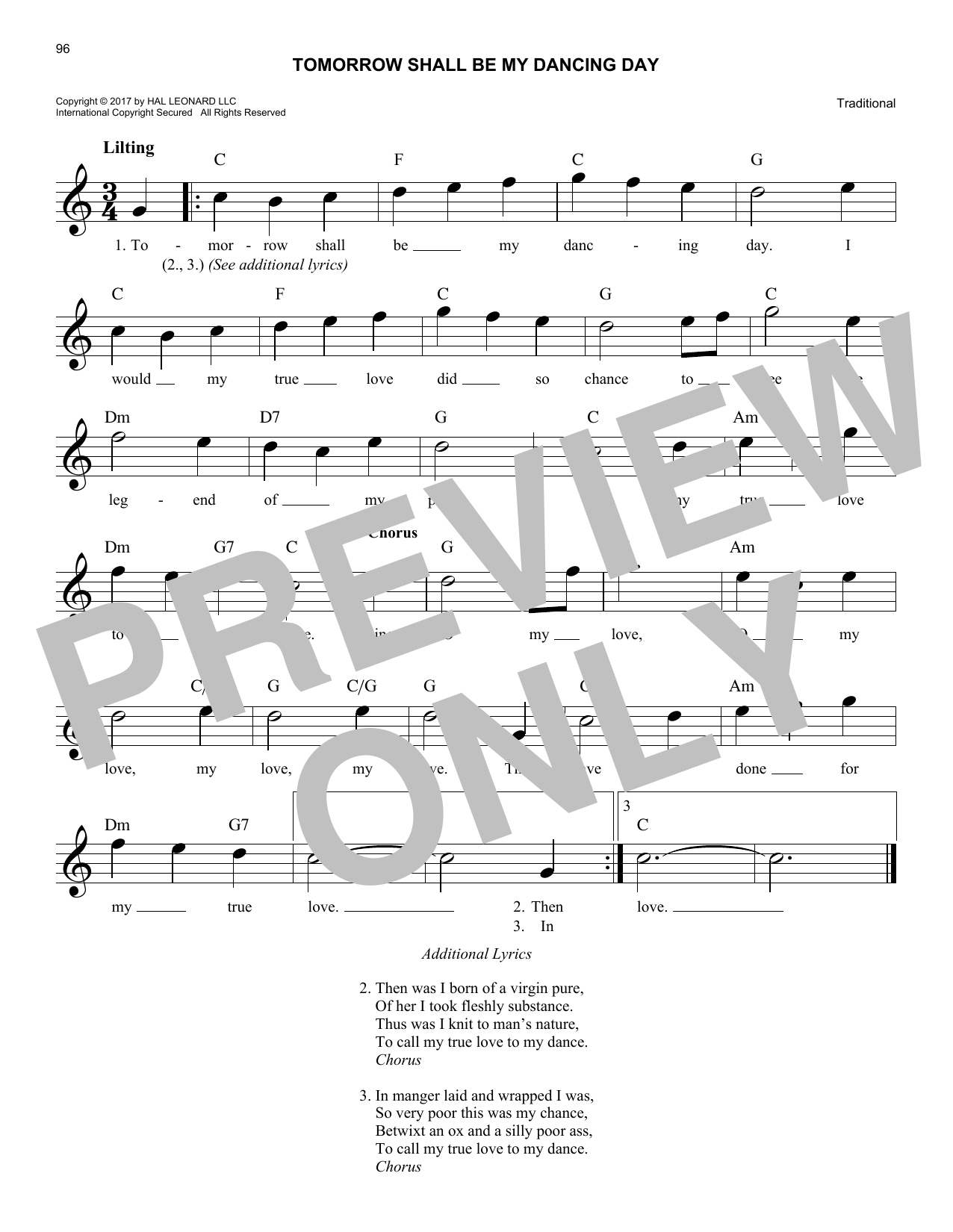Download Traditional Tomorrow Shall Be My Dancing Day Sheet Music and learn how to play Melody Line, Lyrics & Chords PDF digital score in minutes