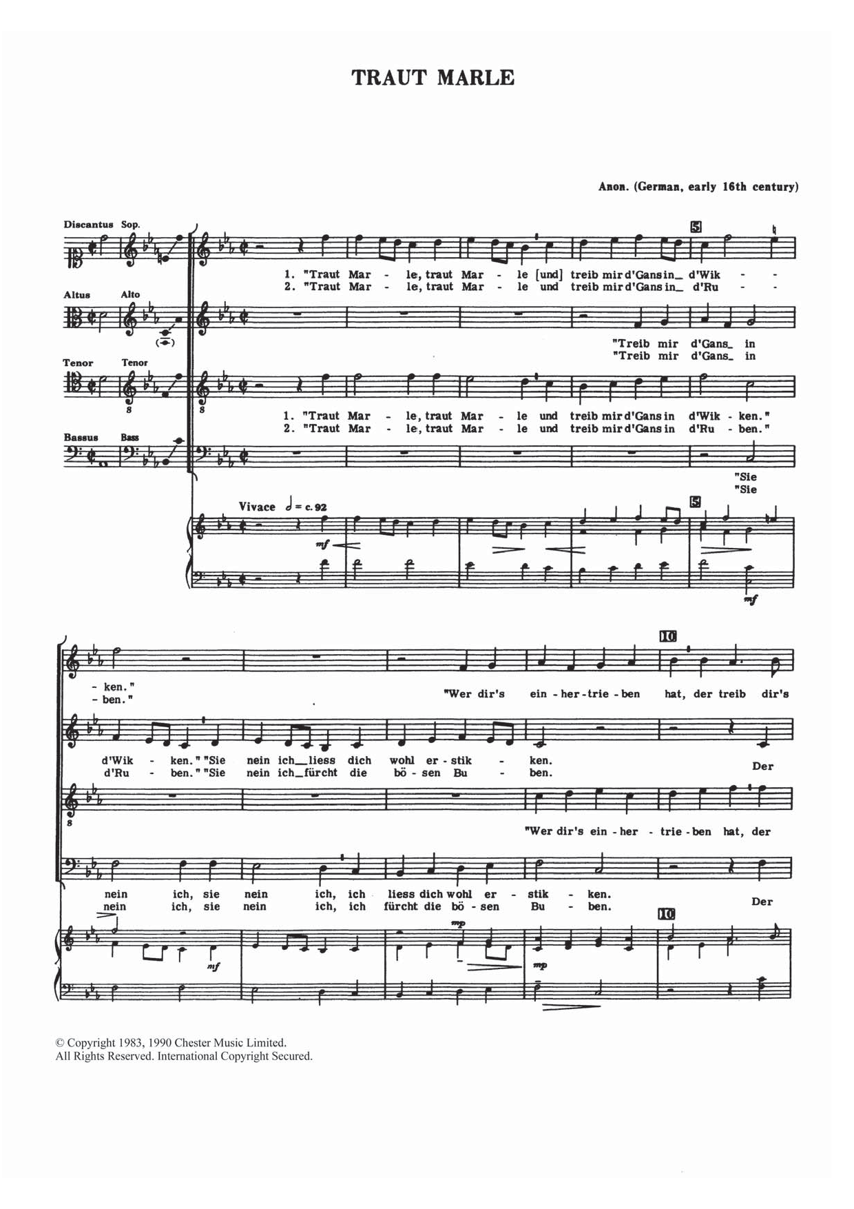 Download Traditional Traut Marle Sheet Music and learn how to play SATB Choir PDF digital score in minutes