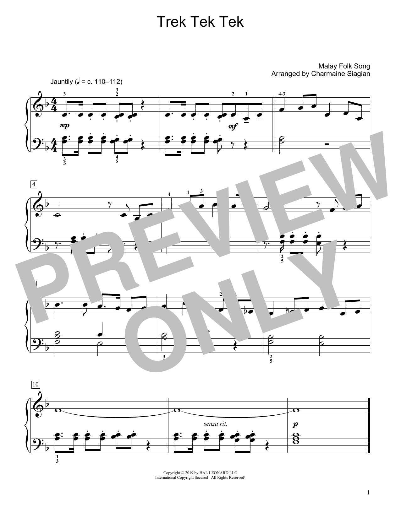 Download Traditional Trek Tek Tek (arr. Charmaine Siagian) Sheet Music and learn how to play Educational Piano PDF digital score in minutes