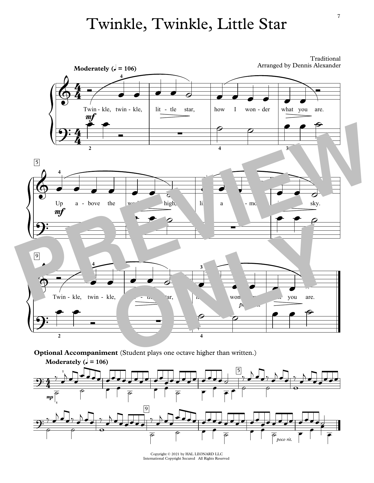 Download Traditional Twinkle, Twinkle Little Star (arr. Dennis Alexander) Sheet Music and learn how to play Educational Piano PDF digital score in minutes