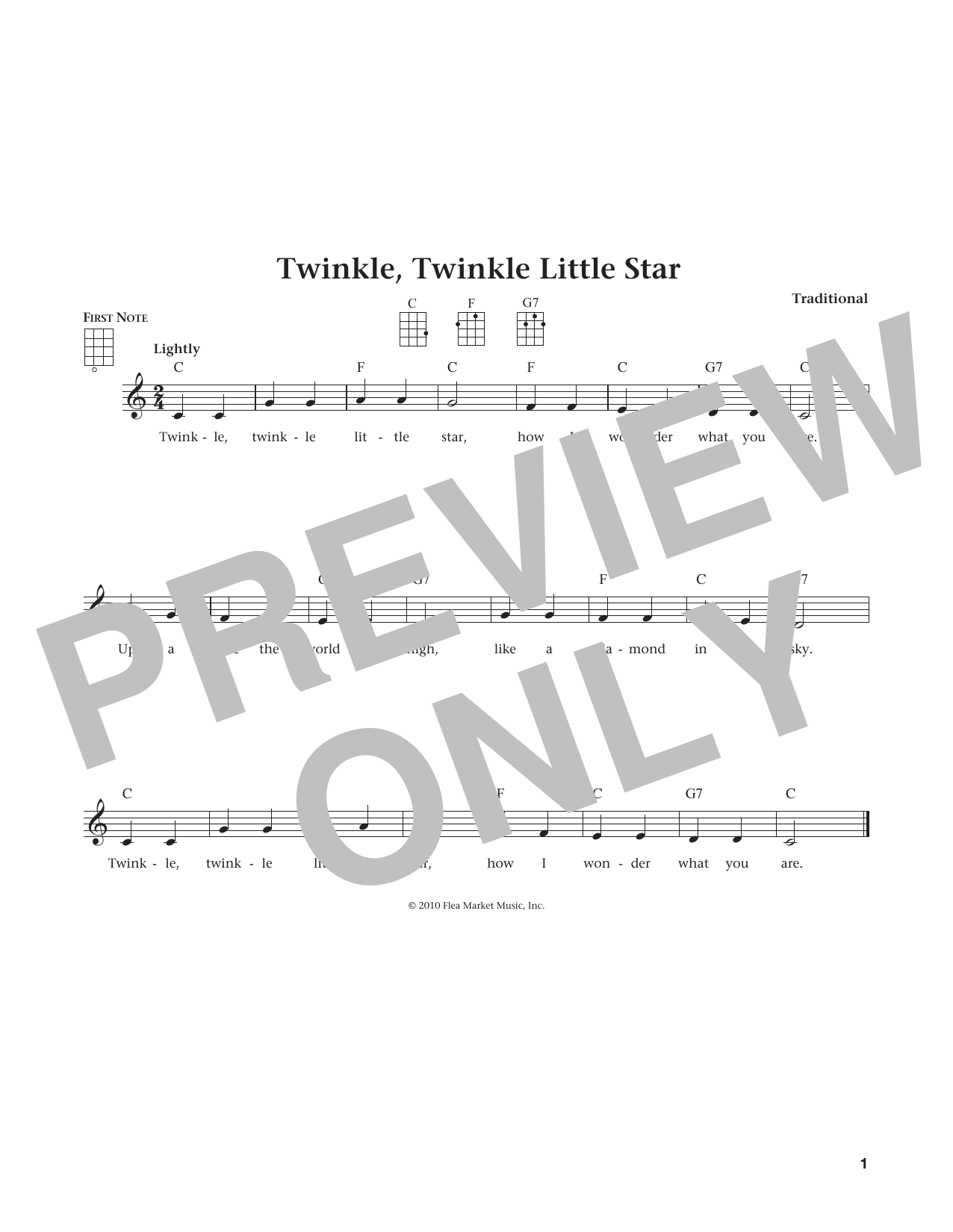 Download Traditional Twinkle, Twinkle Little Star Sheet Music and learn how to play Ukulele PDF digital score in minutes