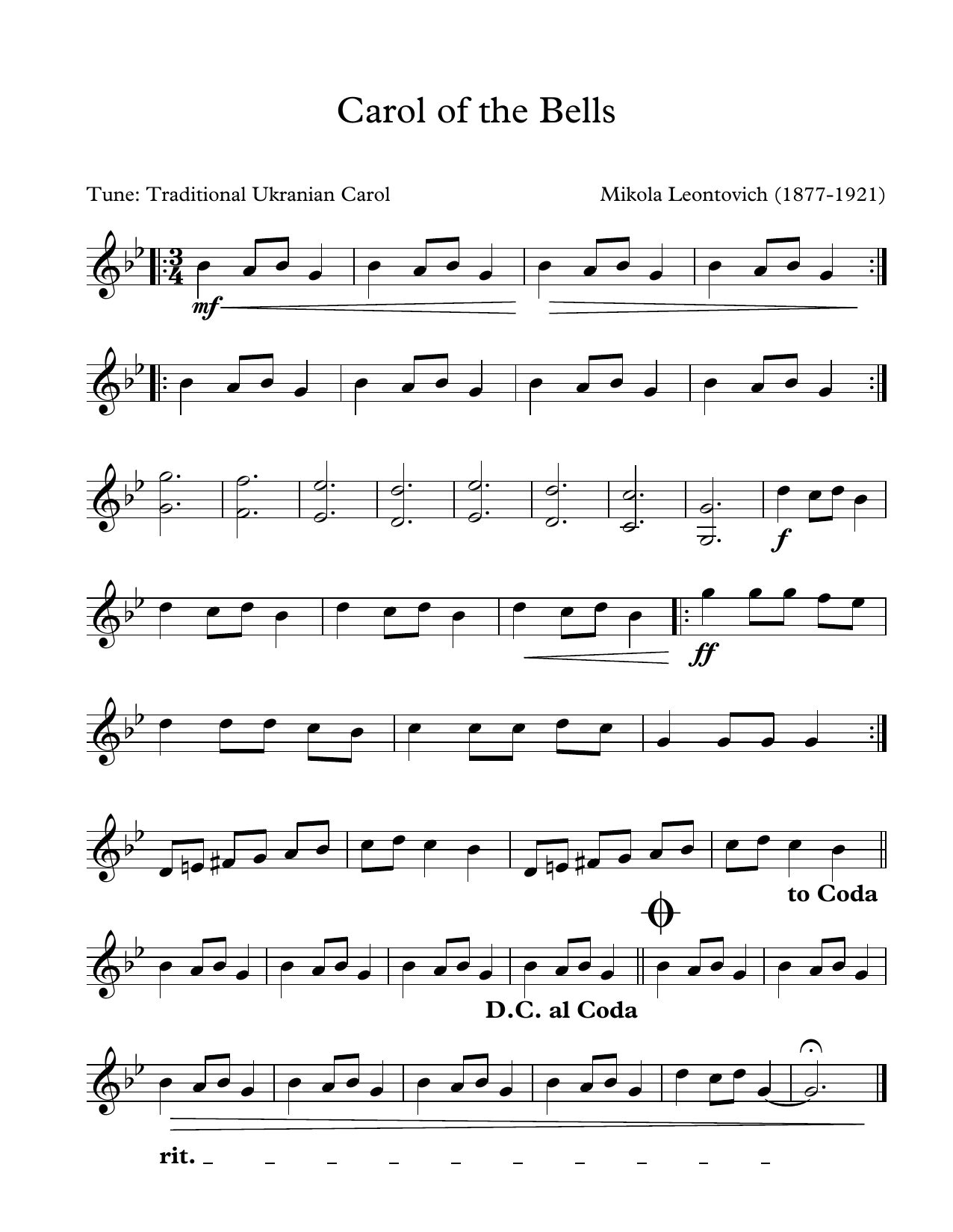 Download Traditional Ukranian Carol Carol Of The Bells (arr. Patrick Roulet) Sheet Music and learn how to play Marimba Solo PDF digital score in minutes