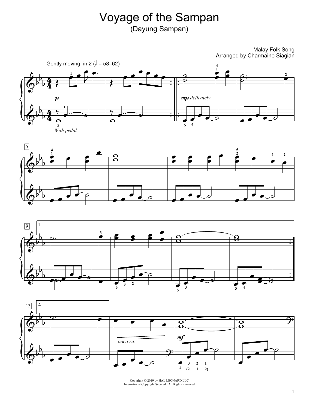 Download Traditional Voyage Of The Sampan (Dayung Sampan) (arr. Charmaine Siagian) Sheet Music and learn how to play Educational Piano PDF digital score in minutes