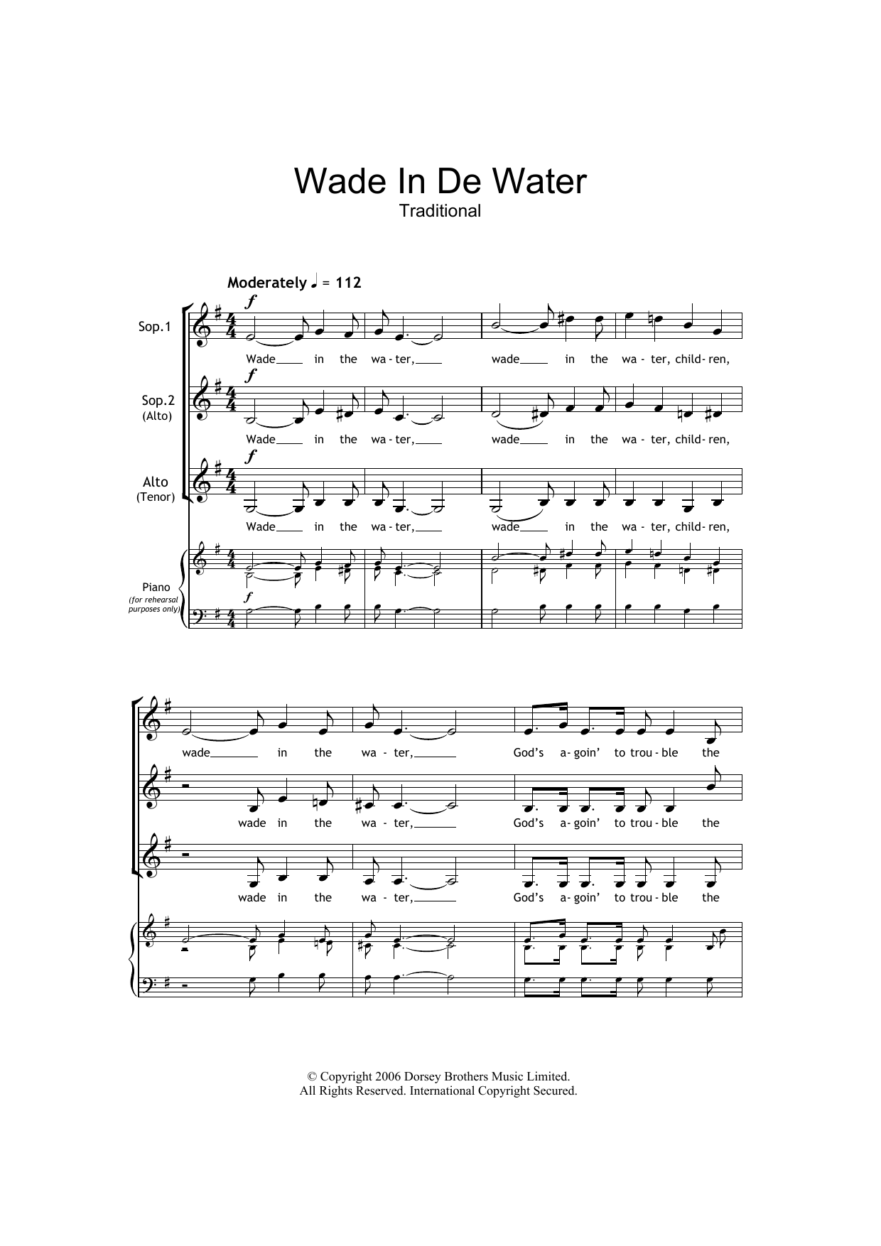 Download Traditional Spiritual Wade In The Water Sheet Music and learn how to play SSA PDF digital score in minutes
