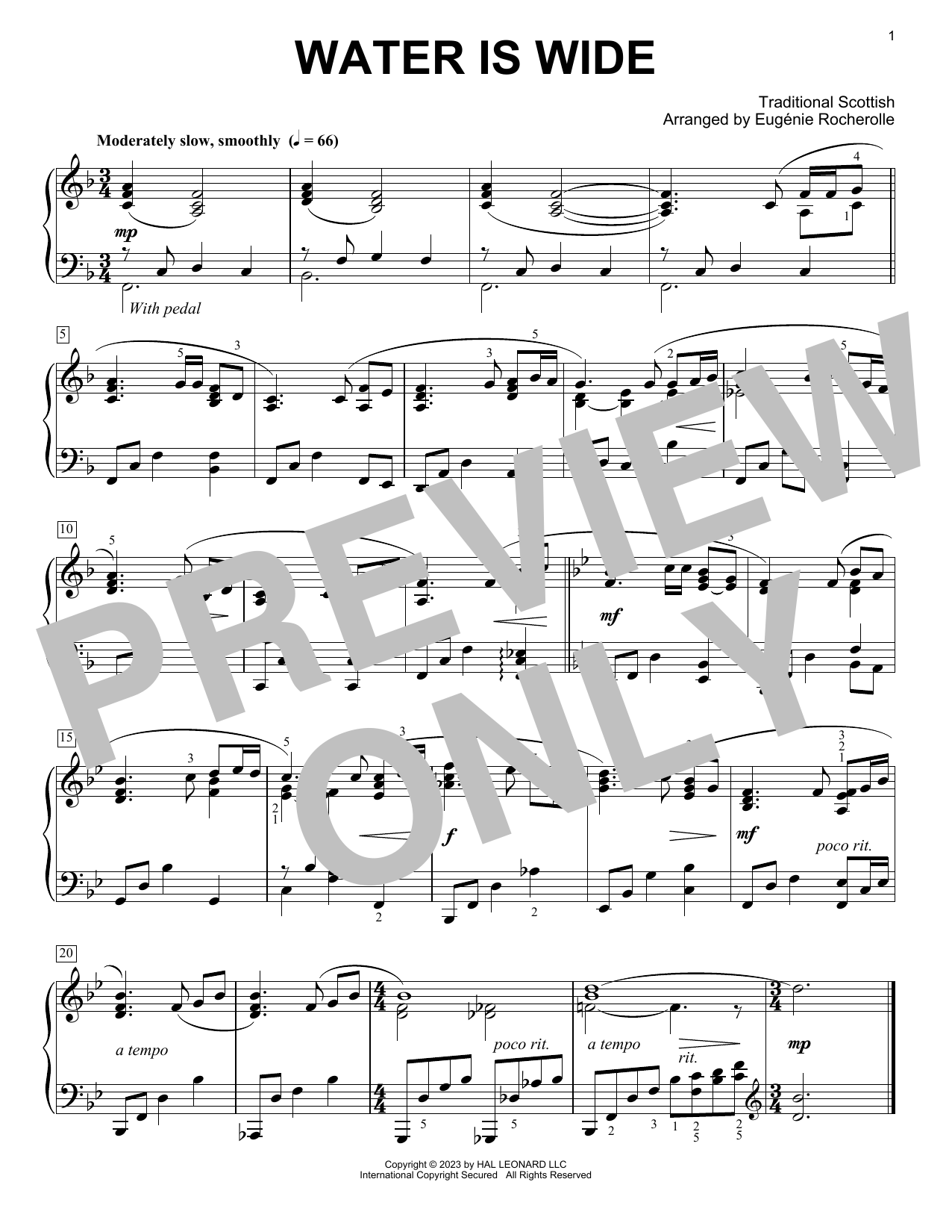 Download Traditional Water Is Wide (arr. Eugénie Rocherolle) Sheet Music and learn how to play Piano Solo PDF digital score in minutes