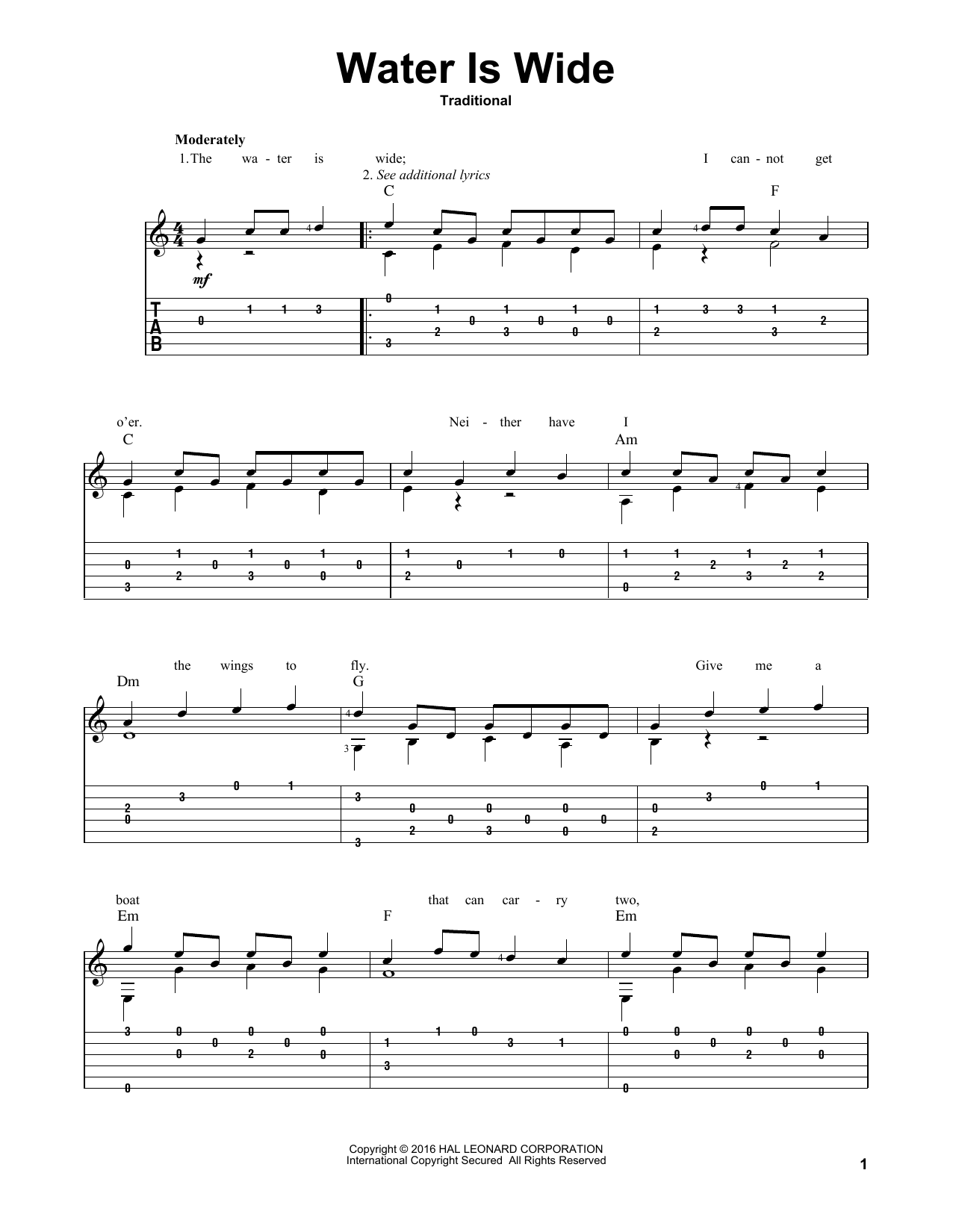 Download Mark Phillips Water Is Wide Sheet Music and learn how to play Guitar Tab PDF digital score in minutes