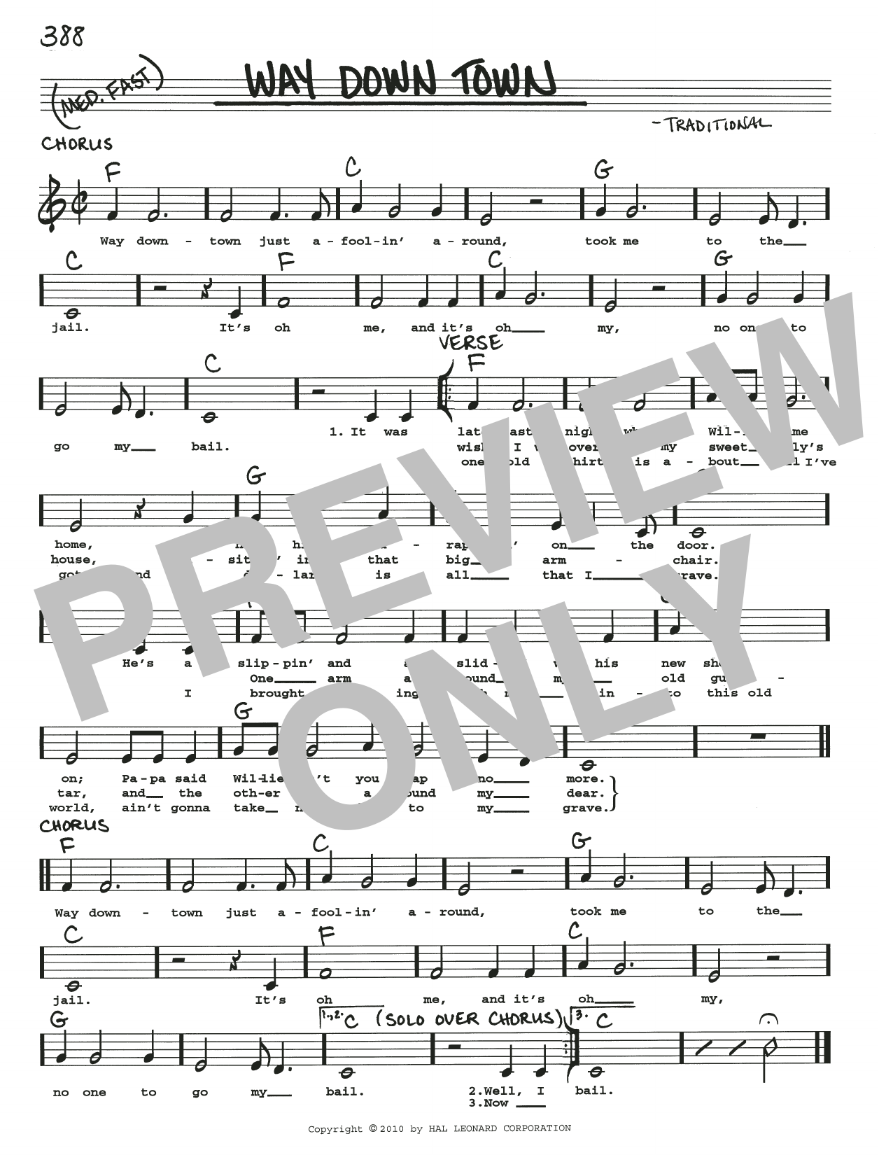 Download Traditional Way Down Town Sheet Music and learn how to play Real Book – Melody, Lyrics & Chords PDF digital score in minutes
