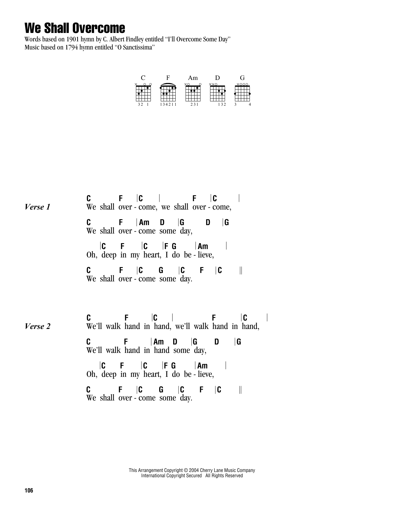 Download Traditional We Shall Overcome Sheet Music and learn how to play Piano, Vocal & Guitar (Right-Hand Melody) PDF digital score in minutes