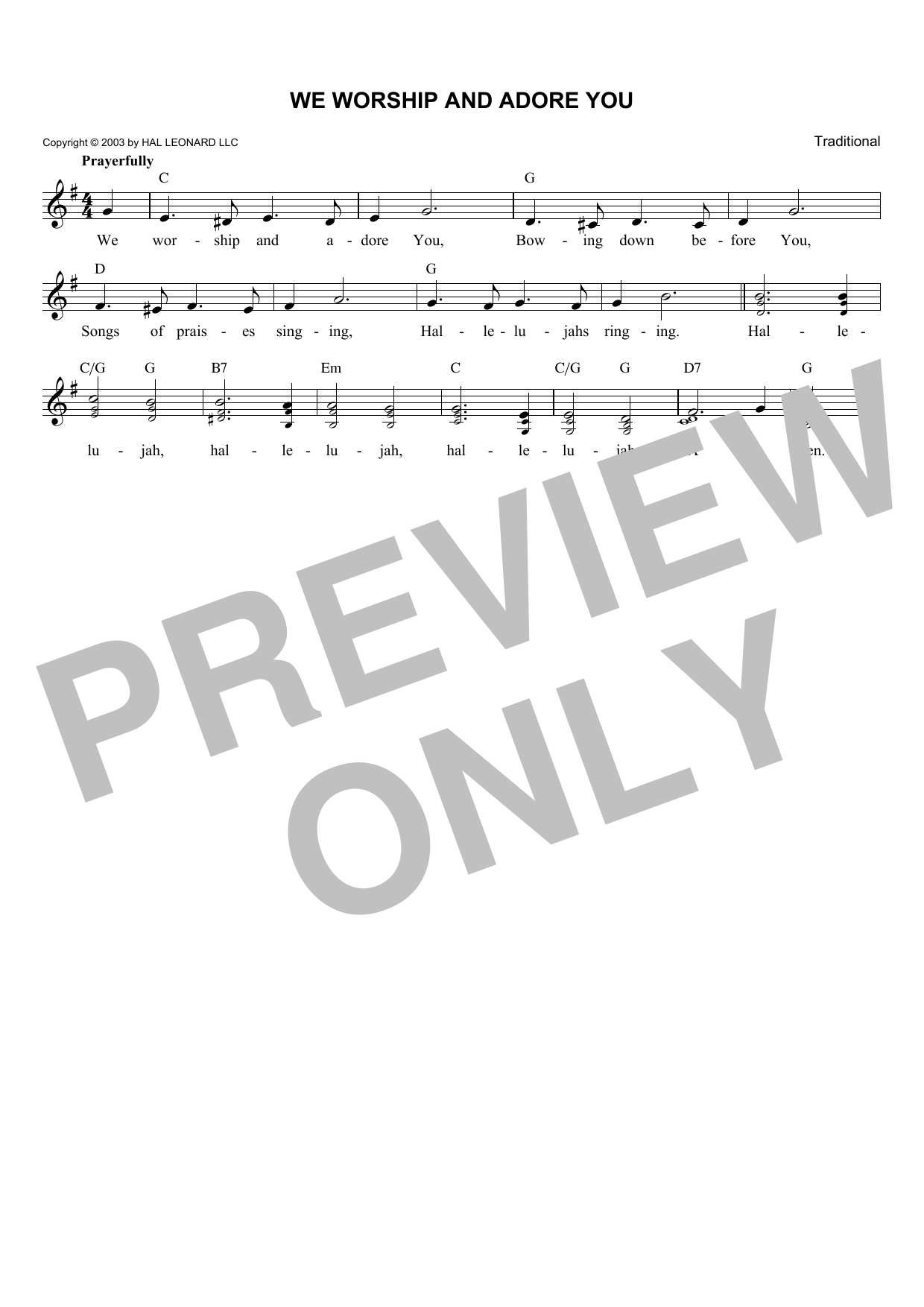 Download Traditional We Worship And Adore You Sheet Music and learn how to play Melody Line, Lyrics & Chords PDF digital score in minutes