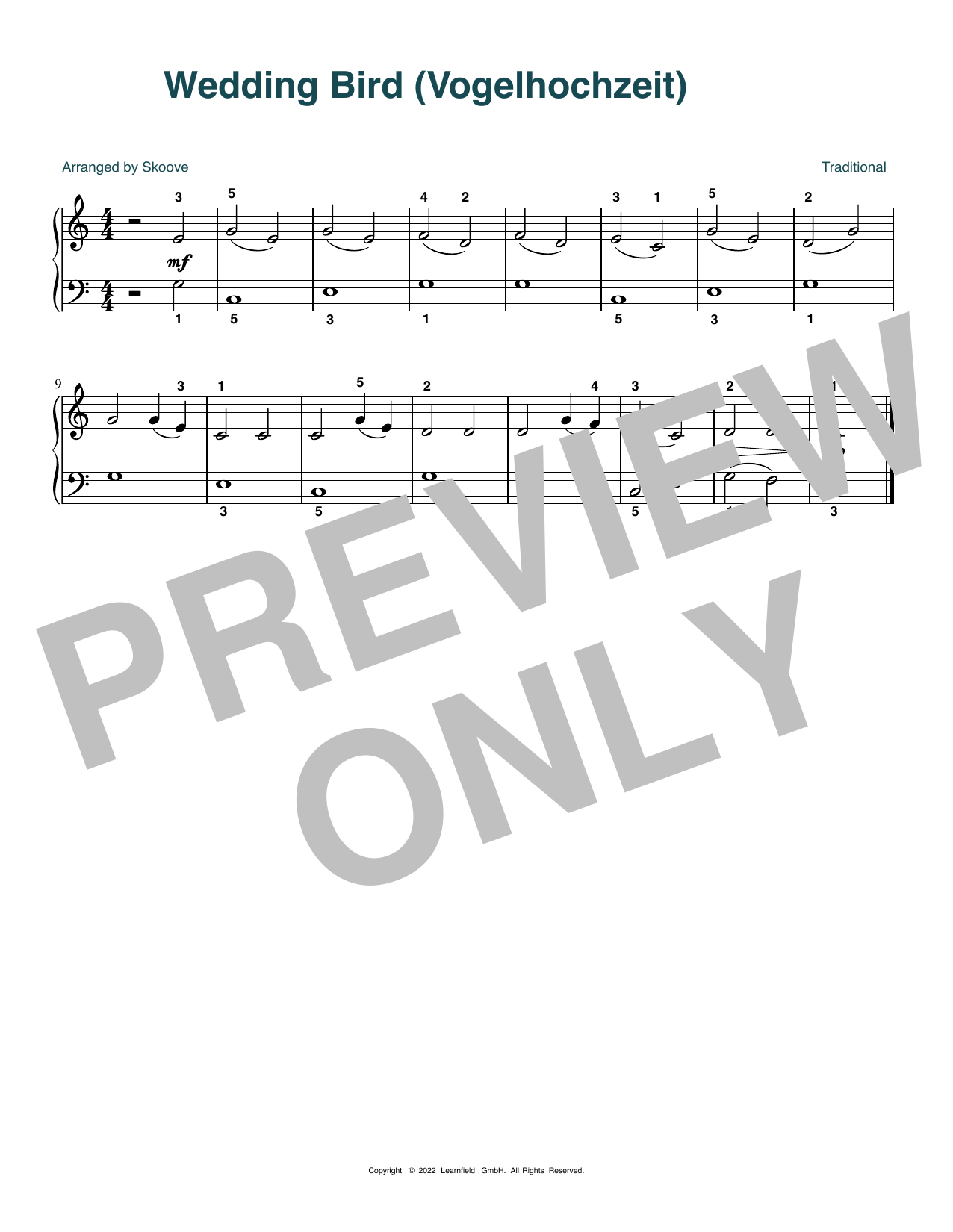 Download Traditional Wedding Bird (Vogelhochzeit) (arr. Skoove) Sheet Music and learn how to play Beginner Piano (Abridged) PDF digital score in minutes