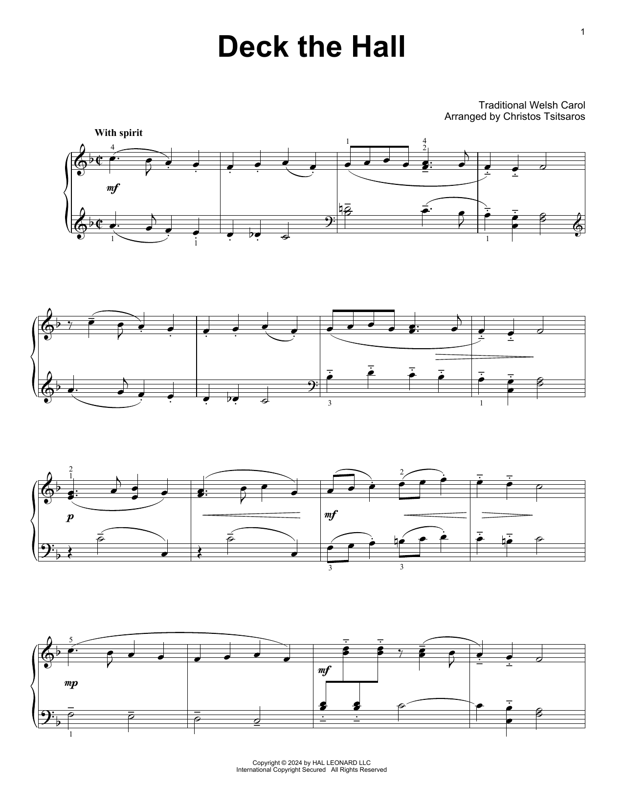 Download Traditional Welsh Carol Deck The Hall (arr. Christos Tsitsaros) Sheet Music and learn how to play Easy Piano Solo PDF digital score in minutes