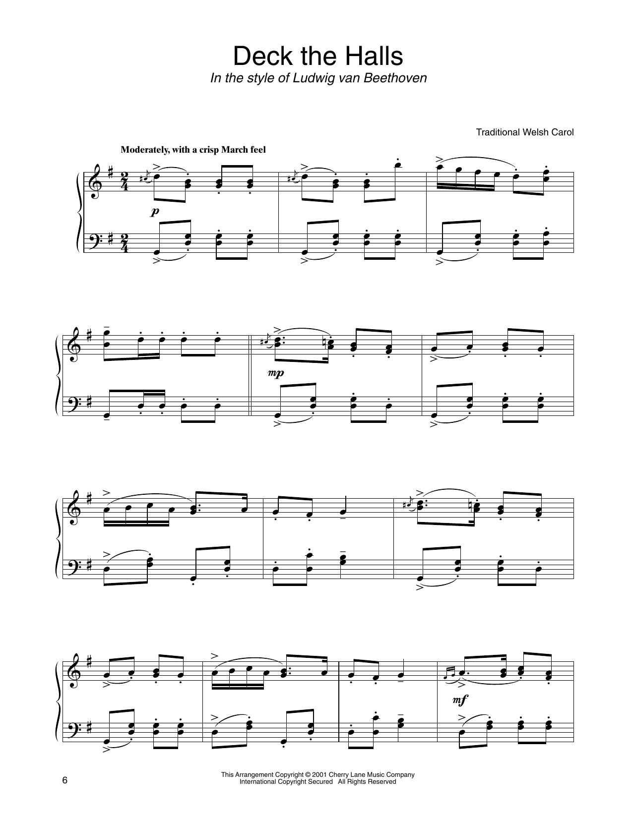 Download Traditional Welsh Carol Deck The Hall (in the style of Ludwig van Beethoven) (arr. Carol Klose) Sheet Music and learn how to play Piano Solo PDF digital score in minutes