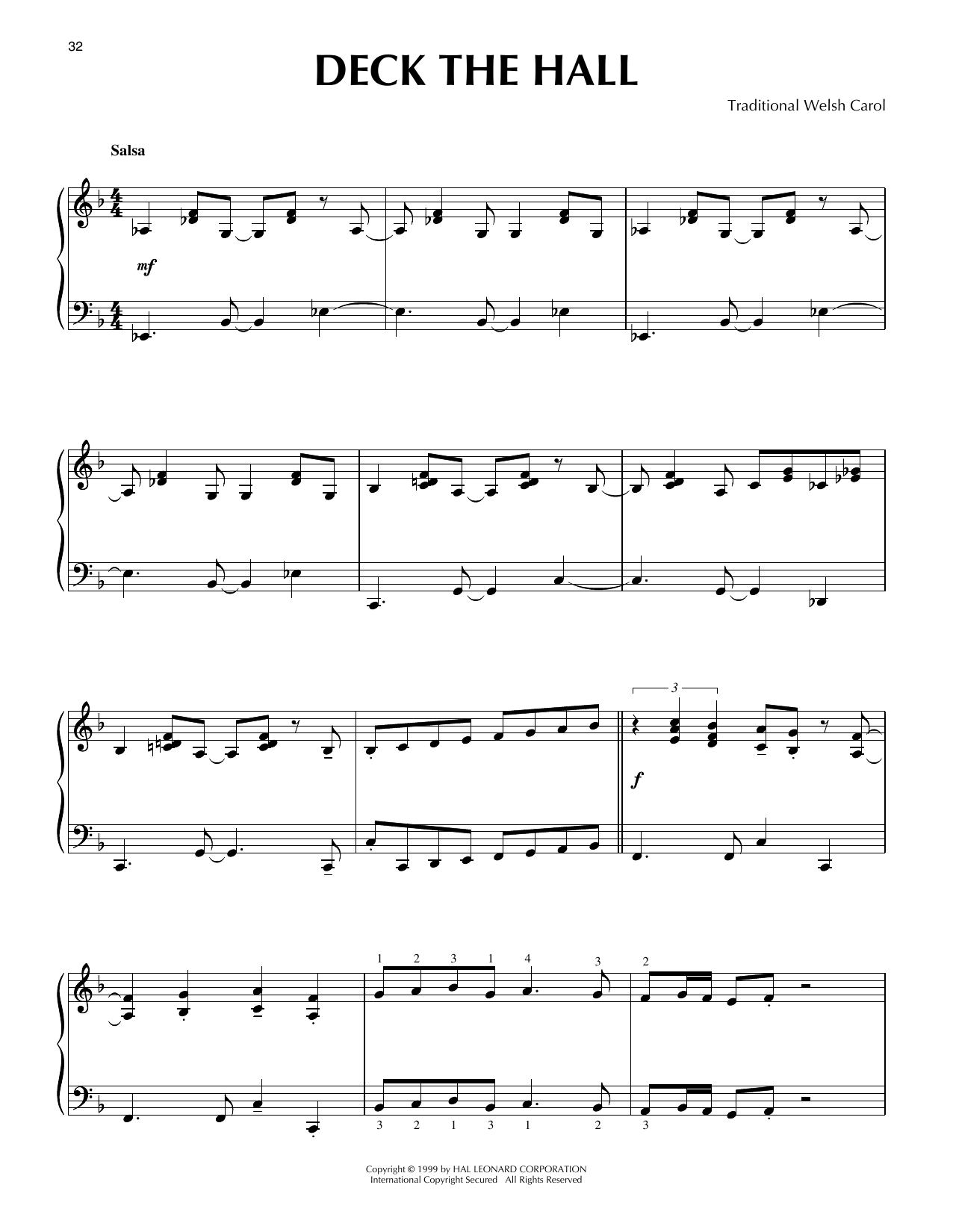 Download Traditional Welsh Carol Deck The Hall [Jazz version] (arr. Frank Mantooth) Sheet Music and learn how to play Piano Solo PDF digital score in minutes