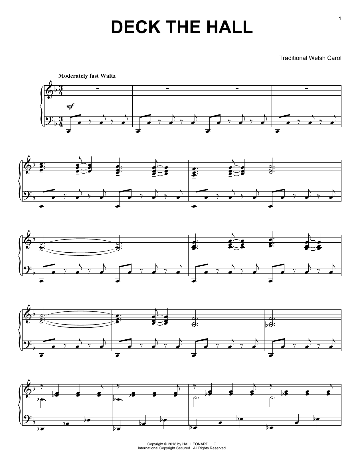 Download Traditional Welsh Carol Deck The Hall [Jazz version] Sheet Music and learn how to play Piano Solo PDF digital score in minutes