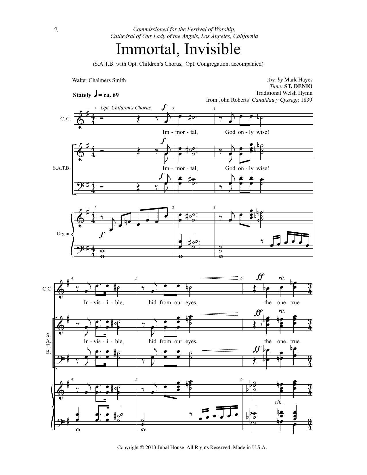 Download Traditional Welsh Hymn Immortal, Invisible, God Only Wise (arr. Mark Hayes) Sheet Music and learn how to play SATB Choir PDF digital score in minutes