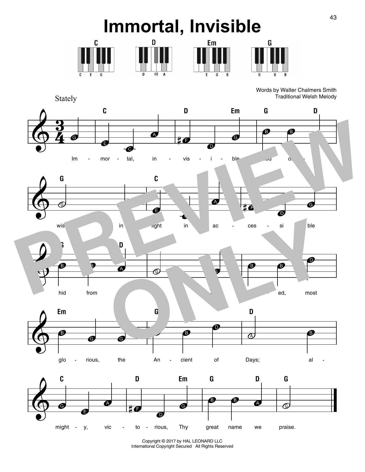Download Walter C. Smith Immortal, Invisible Sheet Music and learn how to play SPREP PDF digital score in minutes