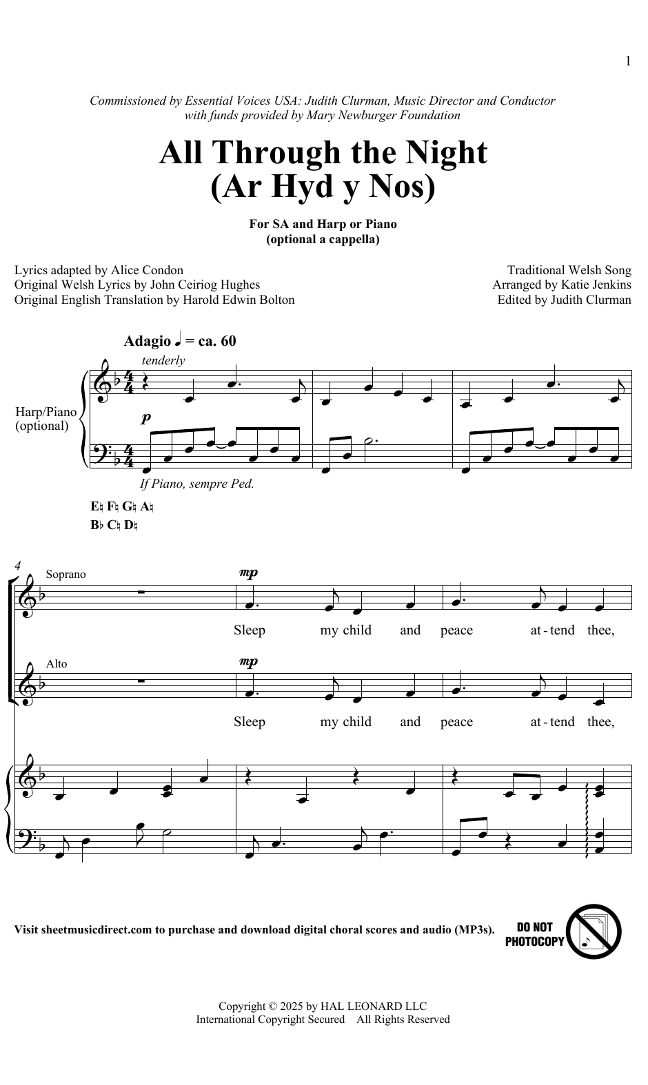 Download Traditional Welsh Song All Through The Night (Ar Hyd A Nos) (arr. Katie Jenkins) Sheet Music and learn how to play SATB Choir PDF digital score in minutes