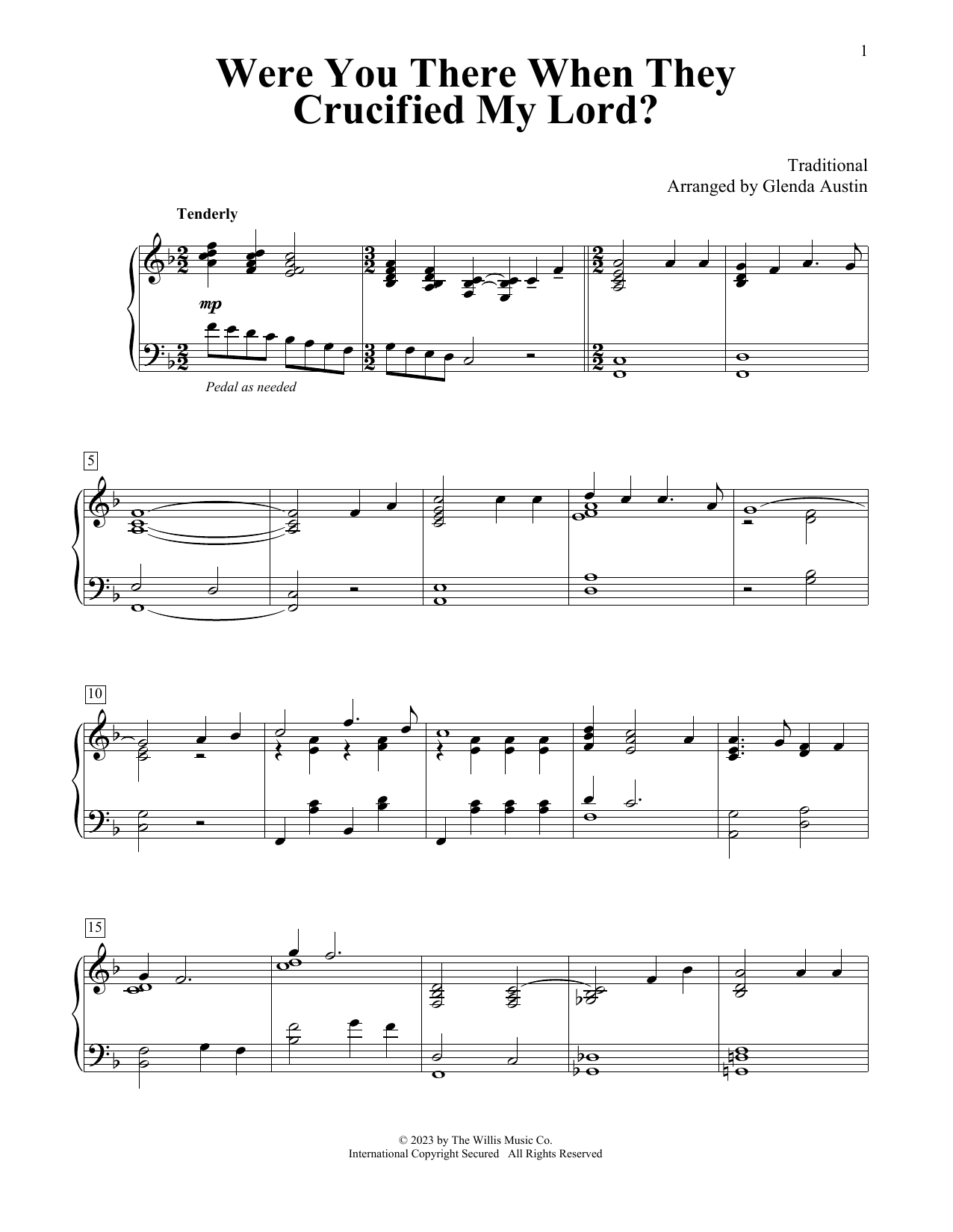 Download Traditional Were You There When They Crucified My Lord? (arr. Glenda Austin) Sheet Music and learn how to play Educational Piano PDF digital score in minutes