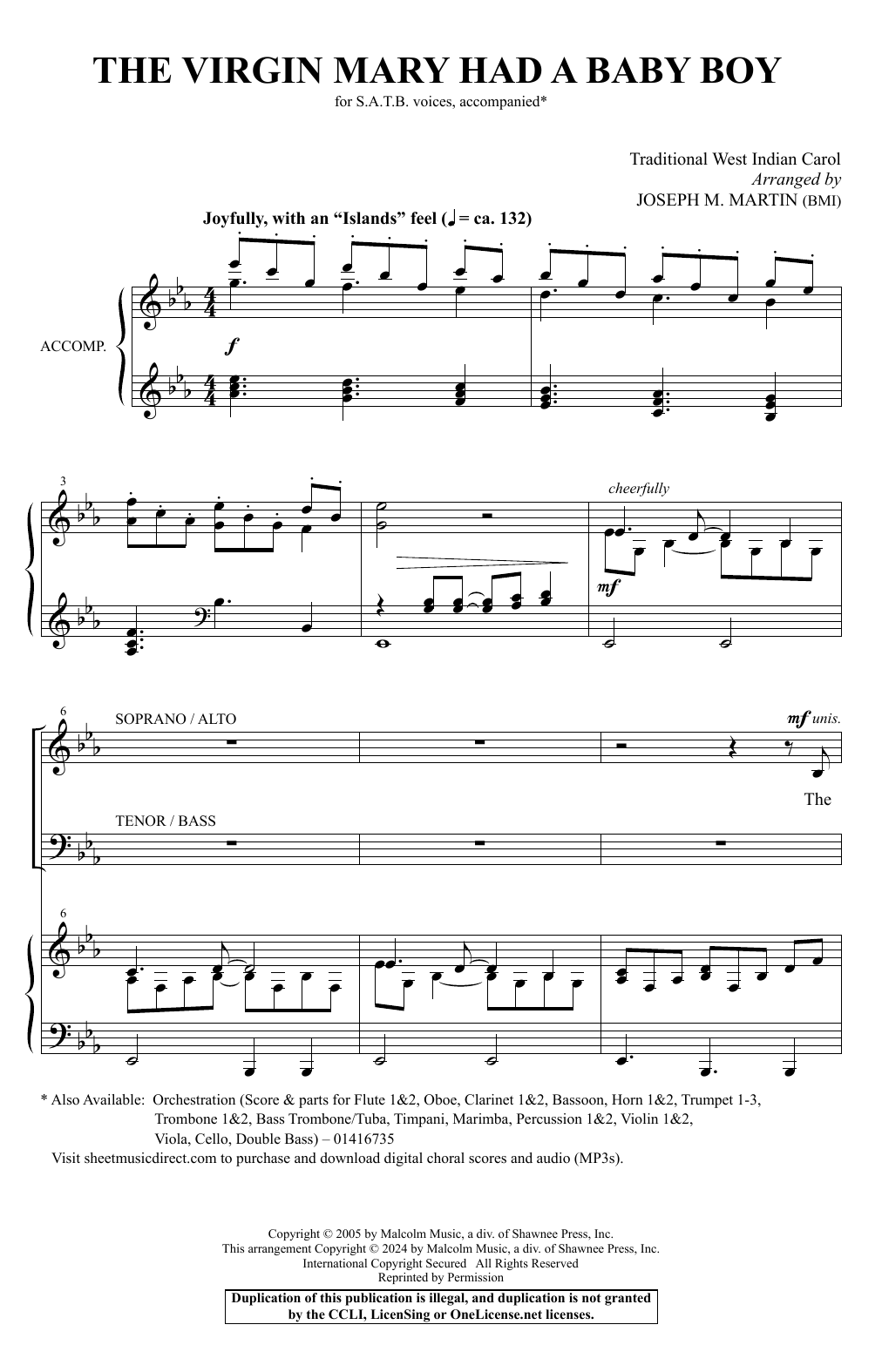 Download Traditional West Indian Carol The Virgin Mary Had A Baby Boy (arr. Joseph M. Martin) Sheet Music and learn how to play SATB Choir PDF digital score in minutes