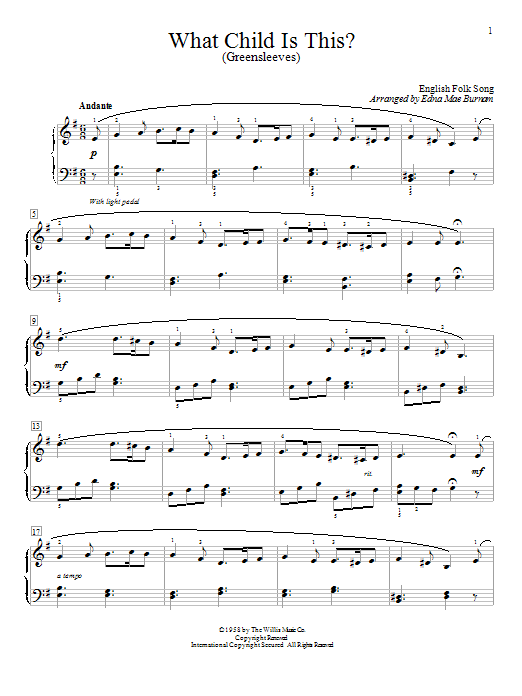 Download Traditional What Child Is This? (Greensleeves) Sheet Music and learn how to play Easy Piano PDF digital score in minutes
