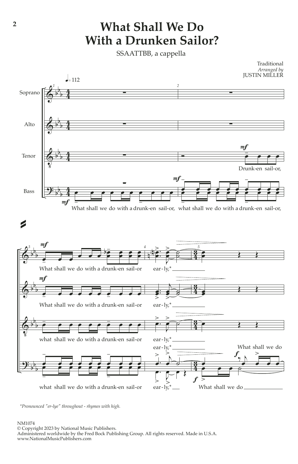 Download Traditional What Shall We Do With The Drunken Sailor? (arr. Justin Miller) Sheet Music and learn how to play SSAATTBB Choir PDF digital score in minutes