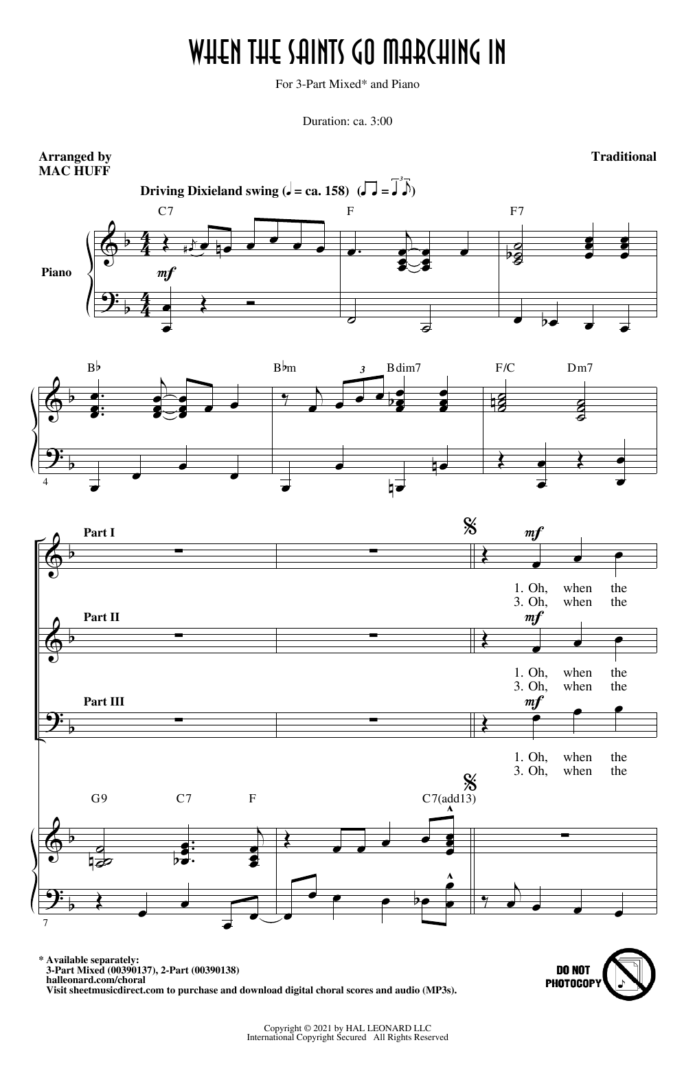 Download Traditional When The Saints Go Marching In (arr. Mac Huff) Sheet Music and learn how to play 3-Part Mixed Choir PDF digital score in minutes