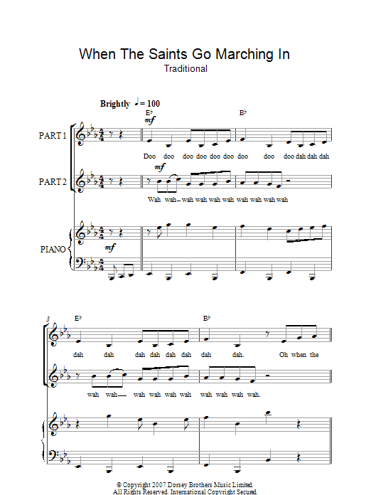 Download African-American Spiritual When The Saints Go Marching In Sheet Music and learn how to play 2-Part Choir PDF digital score in minutes