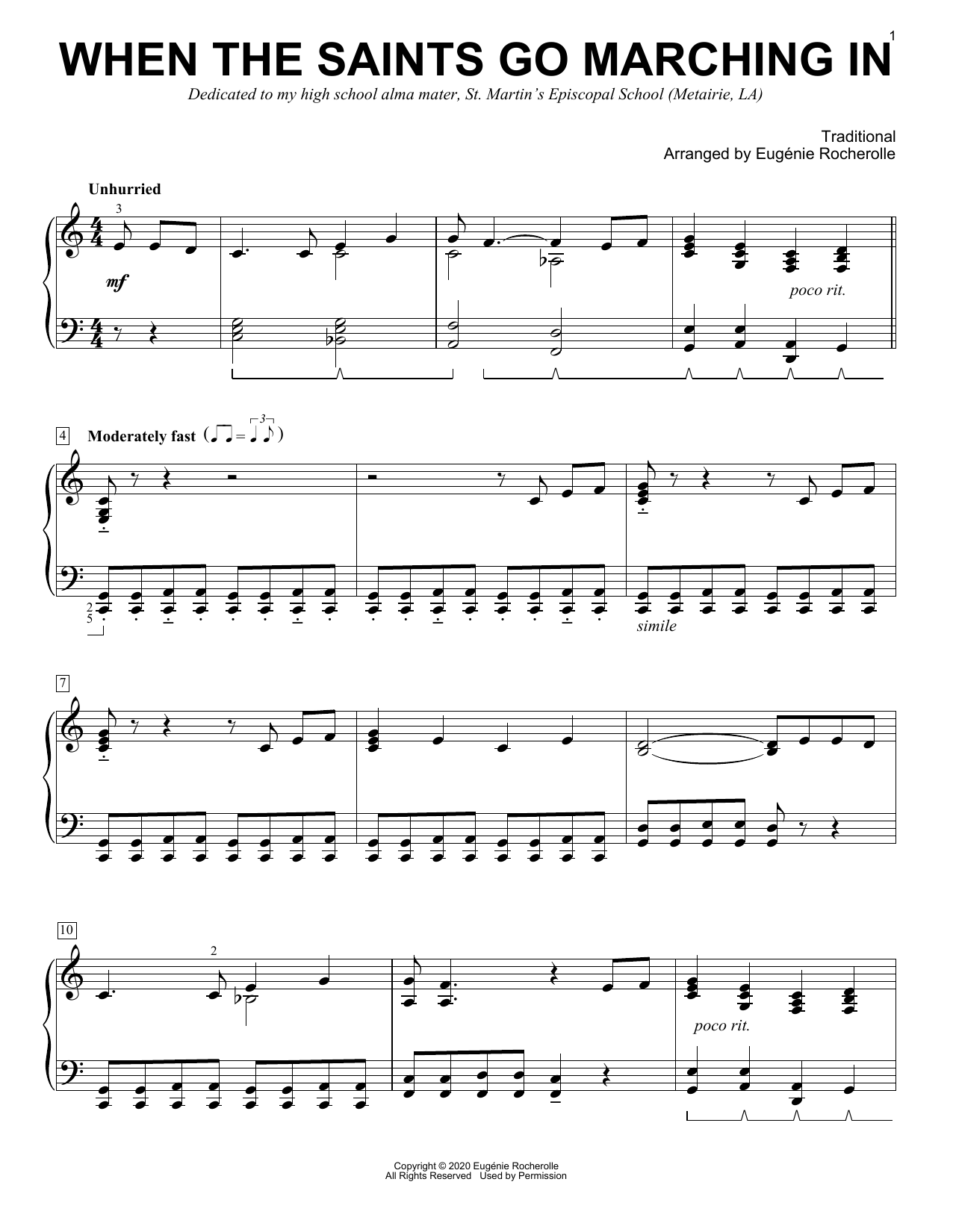 Download Traditional When The Saints Go Marching In [Boogie-woogie version] (arr. Eugénie Rocherolle Sheet Music and learn how to play Piano Solo PDF digital score in minutes